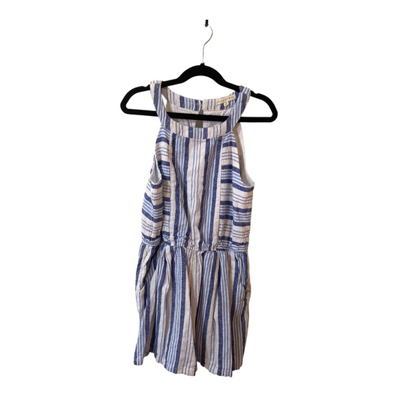 Copper Key Chambray Blue & White Striped Tank Romper Keyhole Back Medium - Picture 1 of 5